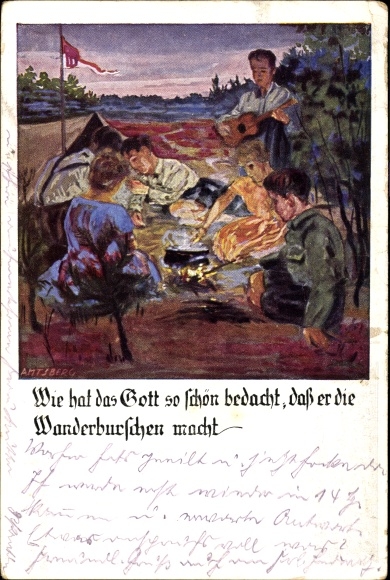 Kunstenaarskaart Amtberg, Otto, Hoe heeft God het zo mooi bedacht, wandelende jongens, Duitse gymnastiekvereniging