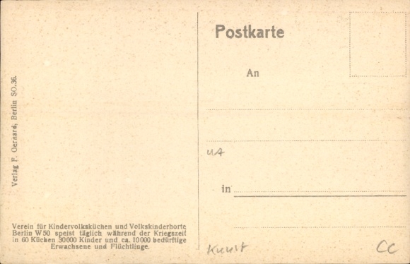 Artist Postcard Slevogt, M., Association for Children's Folk Kitchens and Folk Daycare Centers