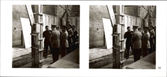 Stereo photo Hitler - Mussolini, Fuhrer&#39;s state visit to Italy, Thermae Museum in Rome