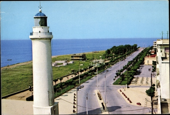 Postcard Alexandroupoli Greece. Quay, lighthouse