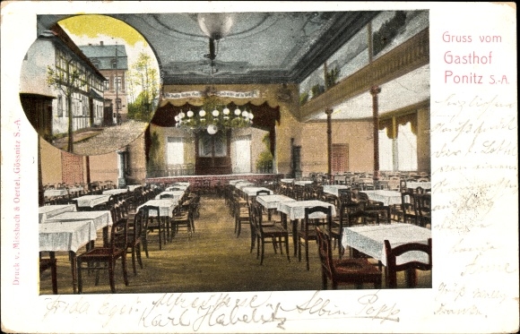Postcard Ponitz District Altenburger Land, interior view of the inn