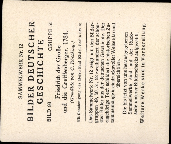 Collection picture pictures of German history, Röchling, Friedrich d. Great and the Greiffenberger 1784