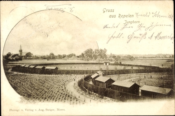 Postcard Repelen Rheinkamp Moers North Rhine Westphalia, Jungbornpark, spa grounds, sports field