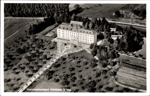 Postcard Bad Waldsee in Upper Swabia Württemberg, district hospital, aerial photograph