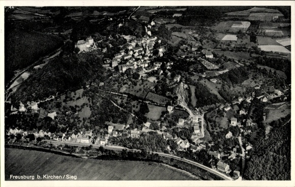 Postcard Freusburg Kirchen an der Sieg, aerial photograph
