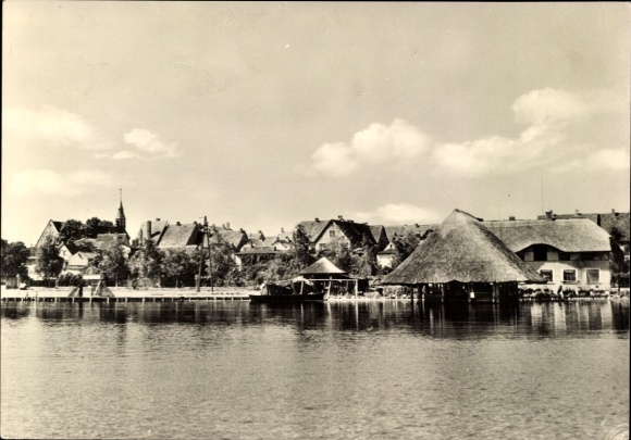 Postcard Krakow am See in Mecklenburg, houses on the shore
