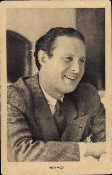 Postcard French pilot Jean Mermoz, portrait