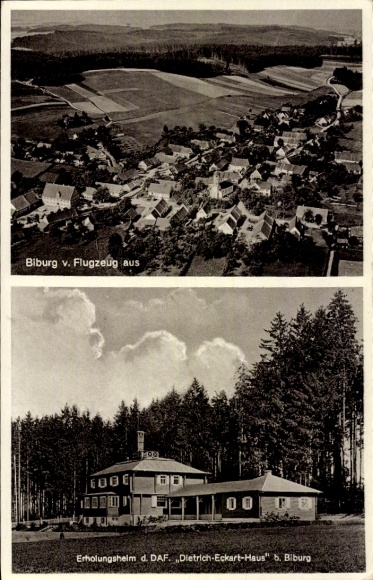 Postcard Biburg Diedorf Augsburg district, aerial photograph, DAF recreation center, Dietrich-Eckart-Haus