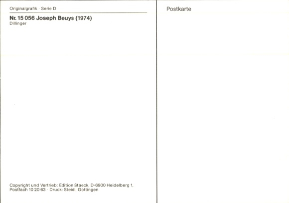 Artist Postcard Beuys, J., Dillinger, 1974, performance artist and sculptor