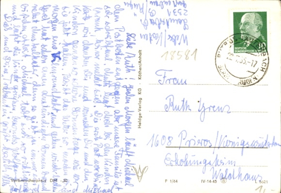 Postcard Lauterbach Putbus on the island of Rügen, hotel at the harbor, Konsum meat products, building, person...