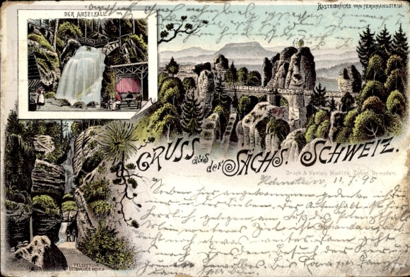 Postcard Lohmen in the Elbe Sandstone Mountains, Bastei, beautiful detailed view