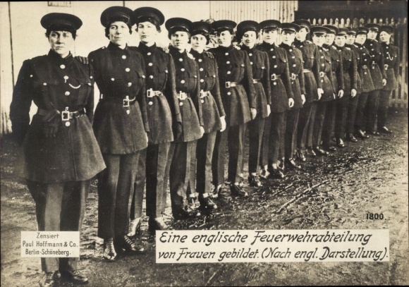 Postcard An English fire brigade formed by women, according to English representation