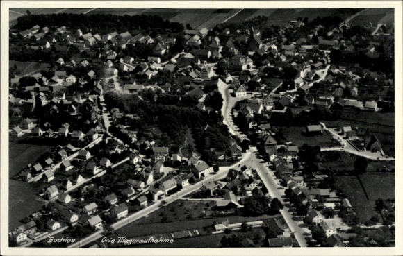 Postcard Buchloe in Allgäu, aerial view of residential buildings, streets, green areas