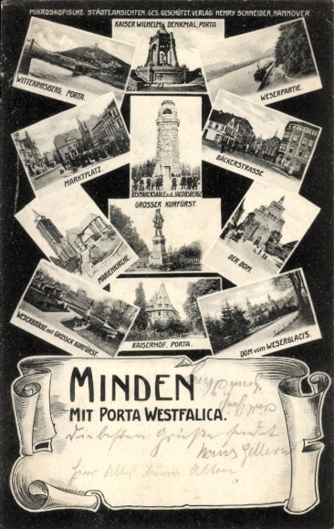 Ak Minden in Westfalen, Verschiedene Stadtansichten, Kaiser Wilhelm Denkmal, Porta Westfalica