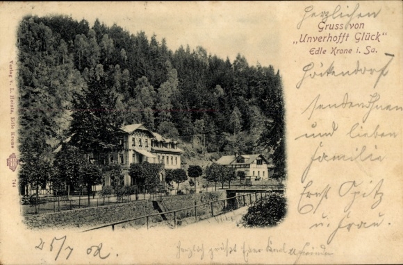 Postcard Edle Krone Klingenberg in the Eastern Ore Mountains, Inn Unverhofft Glück