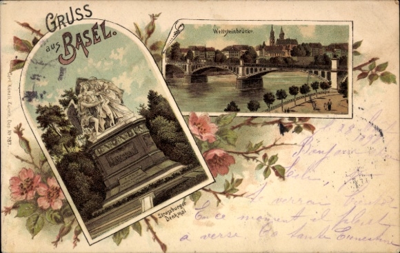 lito Basel City Szwajcaria, most Wettstein, pomnik w Strasburgu