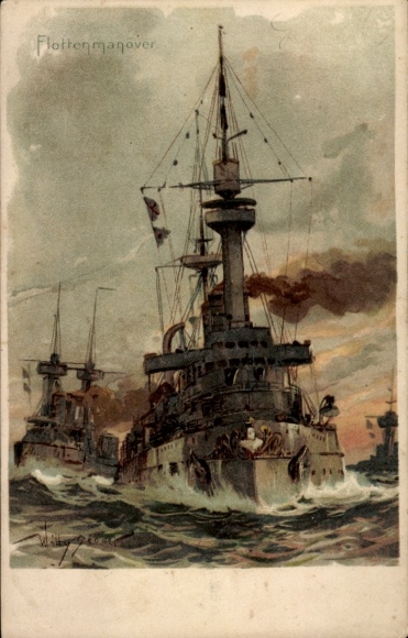 Artist Postcard Stöwer, Willy, German Warships