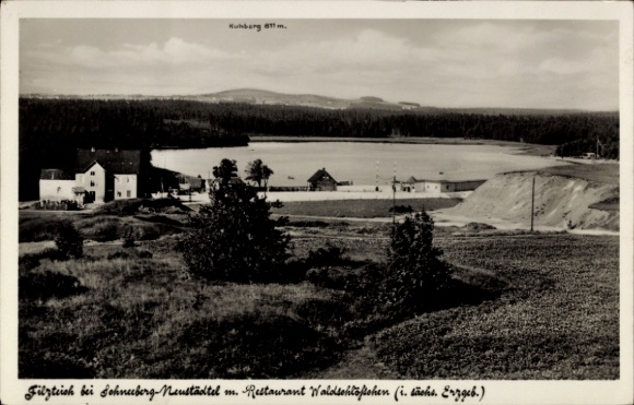 Postcard Neustädtel Schneeberg in the Ore Mountains, Waldschlößchen at the Filzteich