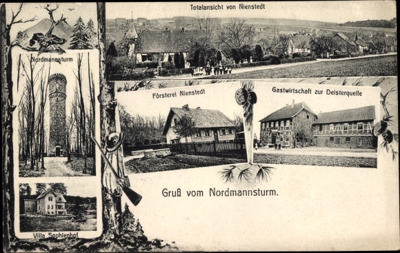 Postcard Nienstedt Bad Münder am Deister, Nordmannsturm, forester&#39;s office, inn for Deisterquelle