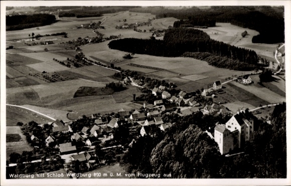 Postcard Waldburg in Württemberg, aerial photograph, Waldburg Castle