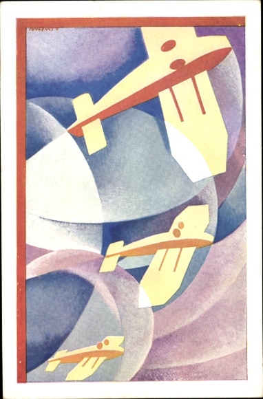 Artist Postcard Canevari, Italian military aircraft, military