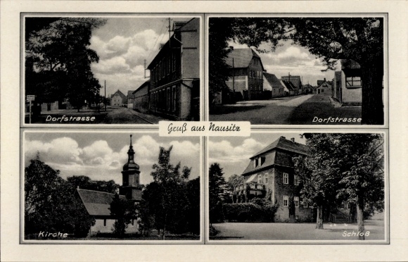 Ak Nausitz Roßleben Wiehe im Kyffhäuserkreis, Schloss, Kirche, Dorfstraße