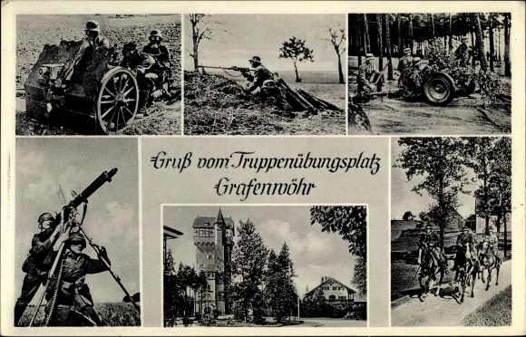 Ak Grafenwöhr in der Oberpfalz Bayern, Truppenübungsplatz, deutsche Wehrmacht, Geschütz