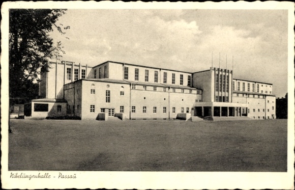 Postcard Passau in Lower Bavaria, Nibelungenhalle, built in 1934-35, 8-10000 people capacity