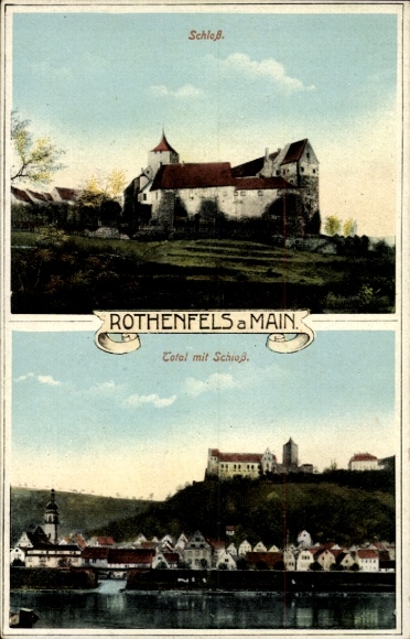 Postcard Rothenfels am Main Lower Franconia, castle, Rothenfels, landscape with water, mountains