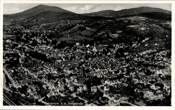 Postcard Bensheim on the Bergstraße Hesse, aerial view of Bergstraße, green mountains in the background