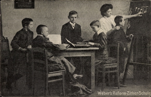 Postcard Großröhrsdorf in Saxony, Weber's Reform, Zither School