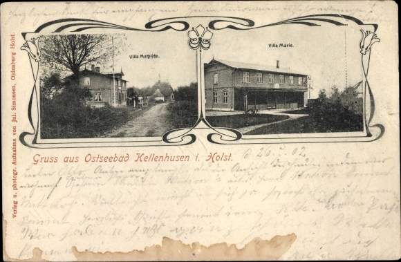 Postcard Baltic resort Kellenhusen in Holstein, Villa Mathilde, Villa Marie