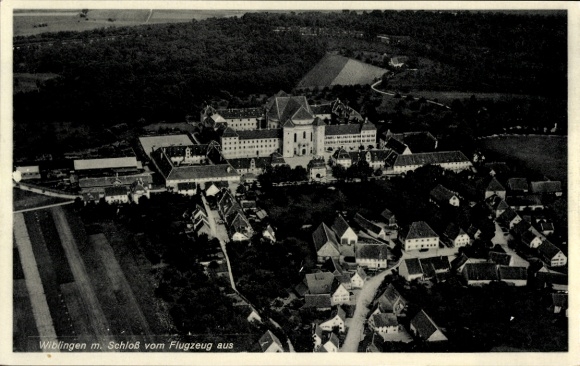 Postcard Wiblingen Ulm an der Donau Baden, aerial photograph, castle