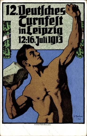 Artist Postcard Treiber, H., 12th German Gymnastics Festival in Leipzig 1913, The Stone Thrower