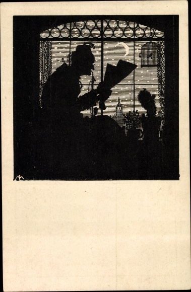Paper cut PC Madlener, Josef, 3rd row, a piece of news, a man with a pipe reads the newspaper
