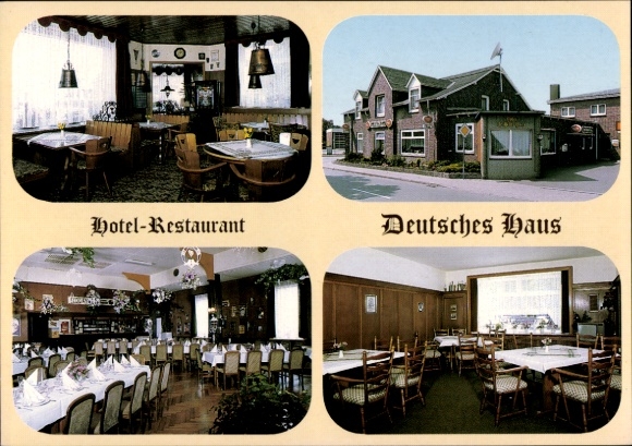 Ak Lägerdorf in Holstein, Hotel-Restaurant Deutsches Haus, buitenaanzicht, eetkamer