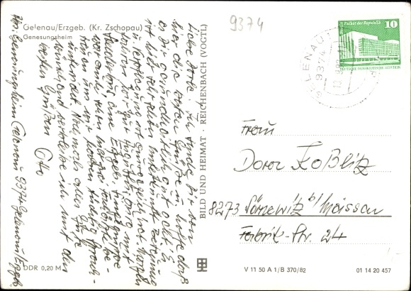 Postcard Gelenau in the Ore Mountains, convalescent home, exterior view