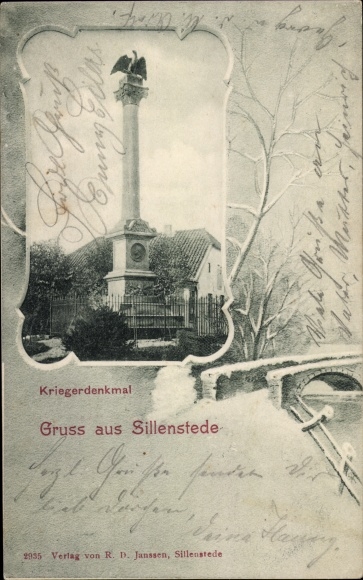 Passepartout PC Sillenstede Schortens Lower Saxony, war memorial, bridge in winter