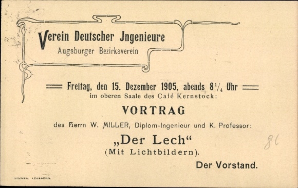 Postal stationery Postcard Augsburg in Swabia, Association of German Engineers, lecture 1905