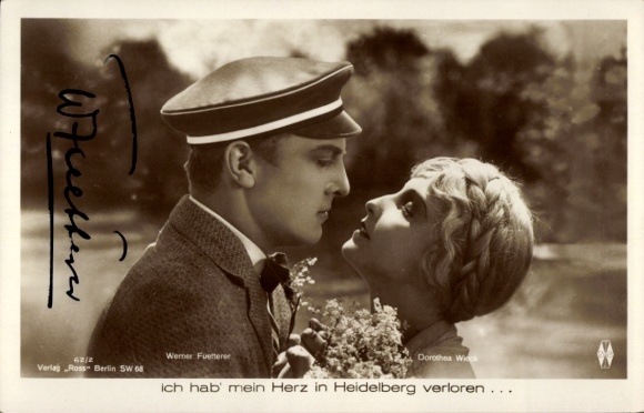 Postcard actor Werner Fuetterer, actress Dorothea Weck, autograph WF