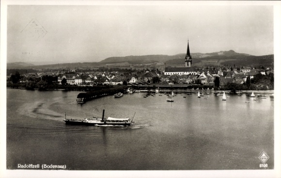 Ak Radolfzell am Bodensee, luchtfoto, stad, salonstoomboot