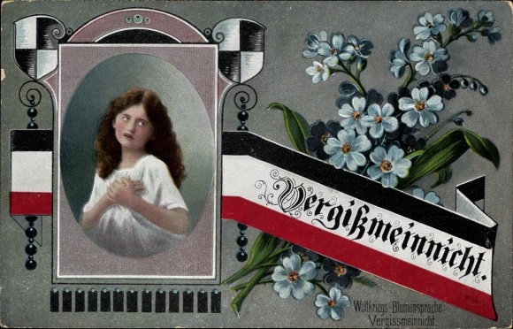 Passepartout PC forget-me-not, portrait of a young woman, patriotism, I. WW