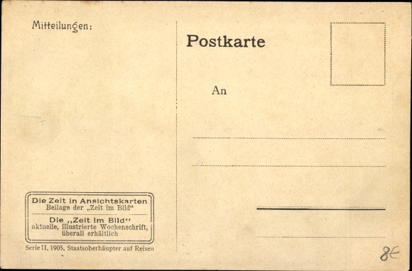 Postcard heads of state traveling, President Theodore Roosevelt gives a speech at every train station