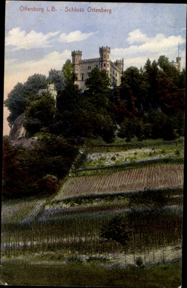 Postcard Offenburg in Baden Black Forest, Ortenberg Castle, vineyards, picturesque landscape