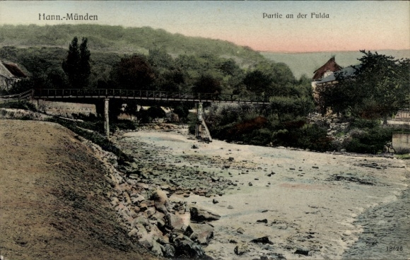 PC Hann. Münden in Lower Saxony, bridge, river landscape, nature, PC from 1905
