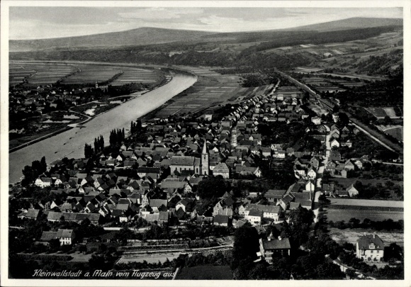 Postcard Kleinwallstadt in Lower Franconia, aerial photograph