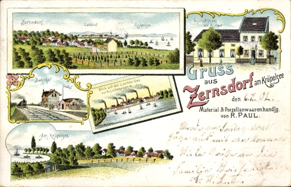 KP Zernsdorf Königs Wusterhausen w Brandenburgii, widok ogólny, dworzec kolejowy, sklep R. Paula