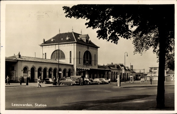 Postcard Leeuwarden Fryslân Netherlands, train station