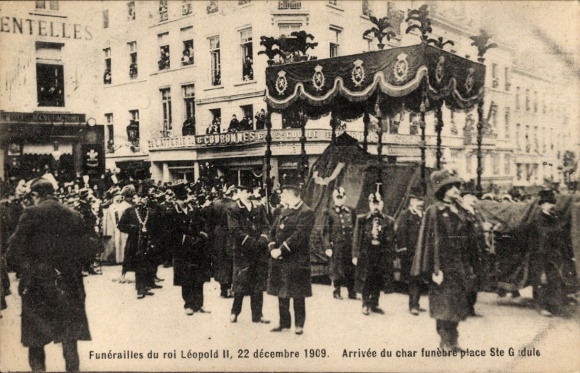 PC Brussels, Funeral of King Leopold II, Funeral Car at Place Ste Gudule, 1909