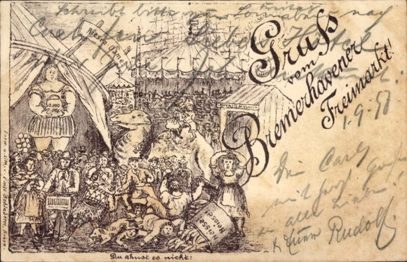 Chromo-Litho Bremerhaven, Bremerhaven Freimarkt, rides, giant lady